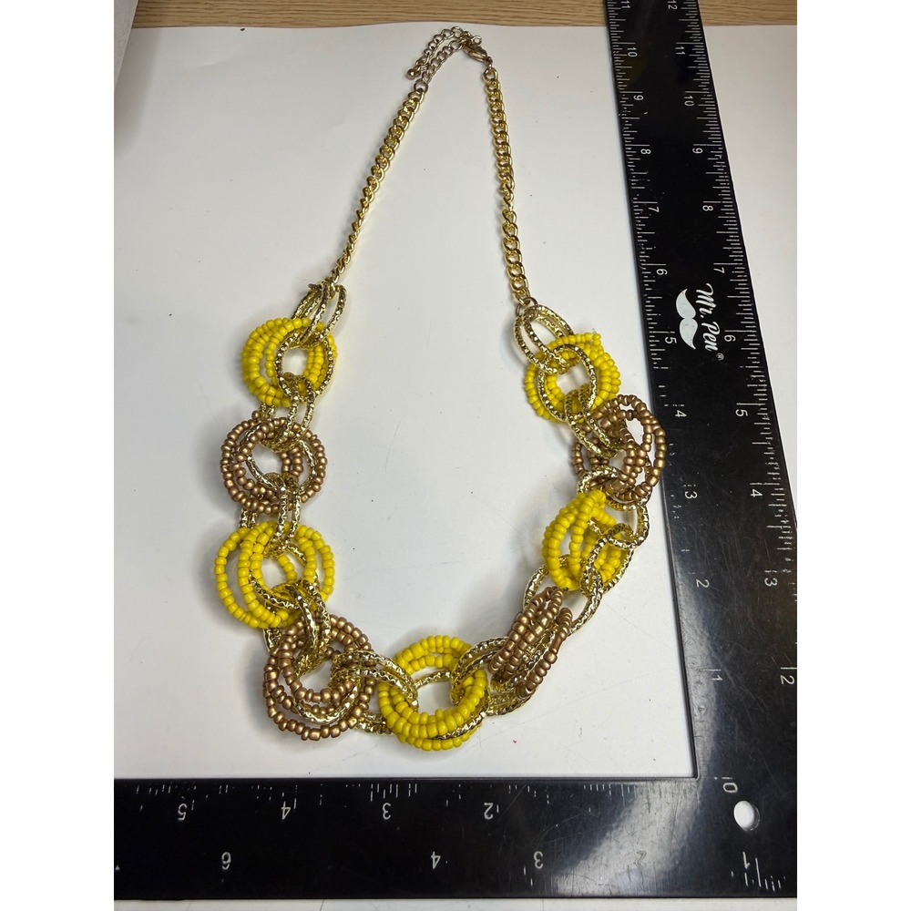 Yellow Gold Bead Cluster Statement Necklace Chunky Layered Textured Rings 20in